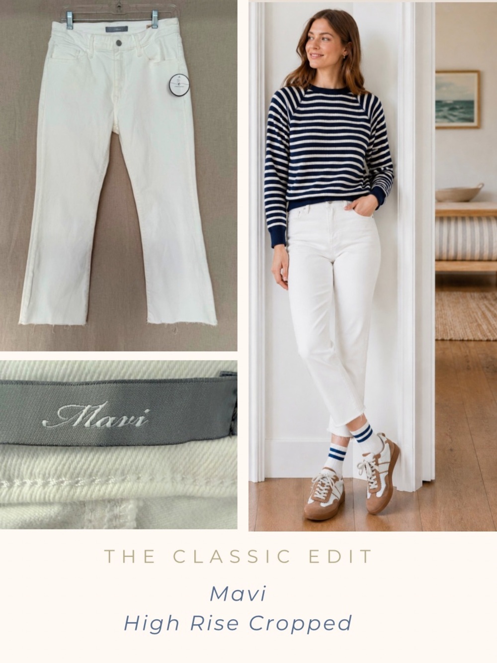 Mavi | “Anika” High Rise Crop Flare Jean in White | Raw Hem | NWT